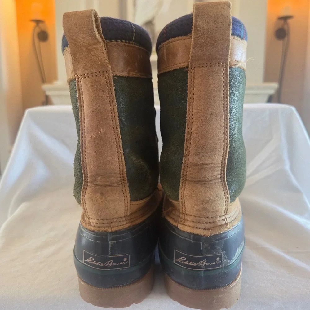 Eddie Bauer Womens Duck Boots Plaid Lined Waterproof Winter Snow Size 8